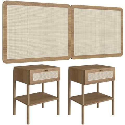 Cabeceira Casal Queen 160cm e 2 Mesas Laterais 1 Gaveta Madeira Moss A03 Hanover Roble - Lyam Decor