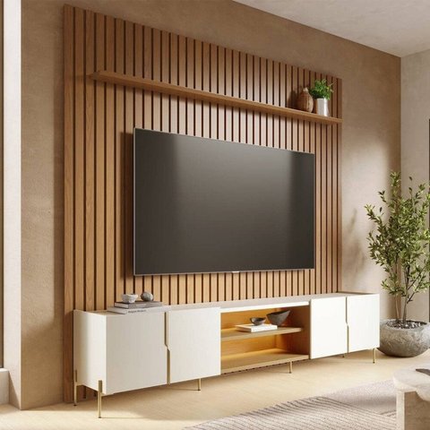 Conjunto Painel Ripado 250x240cm Rack Maggiore LED 240cm para TV até 82