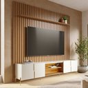 Ver imagem 1 de Rack com Painel Ripado com LED para TV até 82 Polegadas MDF 240CMX250CM Maggiore Yescasa Marrom Freijó/Off White