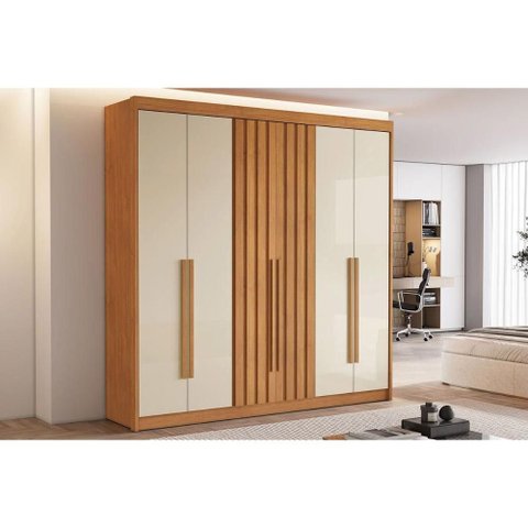 Guarda Roupa Casal 6 Portas (2 Ripadas) e 6 Gavetas Portugal Cinamomo/off White - Conquista