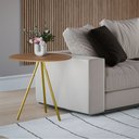 Ver imagem 1 de Mesa Lateral Decorativa Gabriela Base Dourada Tampo Redondo Amêndoa