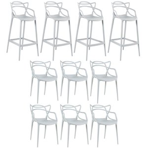 Kit 6 Cadeiras e 4 Banquetas Altas Masters Allegra - Cinza Claro