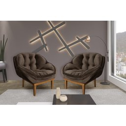Kit 2 Poltronas Decorativa Marcela Veludo Marrom - 1