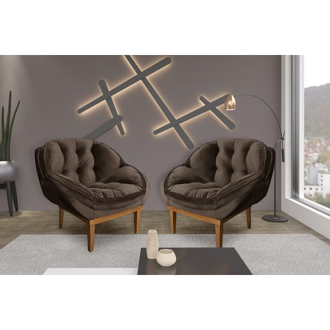 Kit 2 Poltronas Decorativa Marcela Veludo Marrom