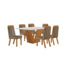 Ver imagem 2 de Conjunto de Jantar Mesa Maia Tampo MDF e Vidro com 6 Cadeiras Florença Marrom/Castanho Cinamomo/Capuccino/Off White