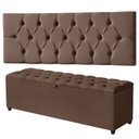 Ver imagem 2 de Cabeceira Casal Paris Estofada Painel com Recamier Baú 130cm para Cama Box Marrom - Arkell