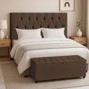 Ver imagem 1 de Cabeceira Casal Paris Estofada Painel com Recamier Baú 130cm para Cama Box Marrom - Arkell