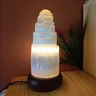 Luminária Selenita Bruta 20cm - Base de Madeira Escura - Bivolt - 1