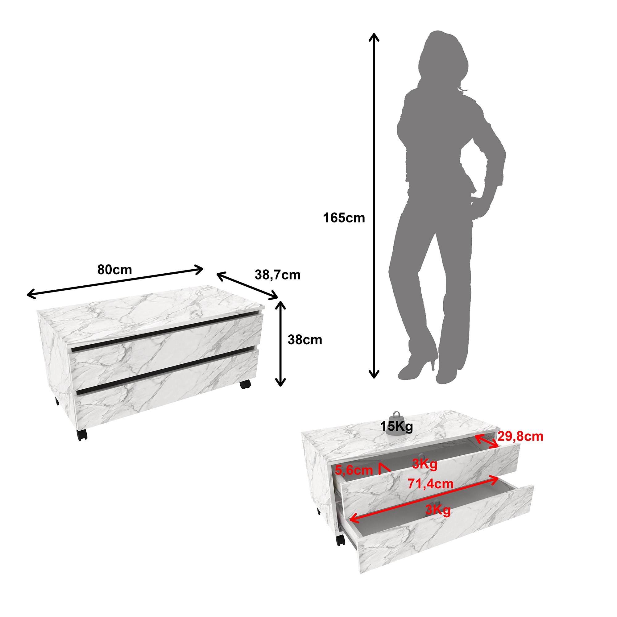 Balcão Gabinete para Banheiro 80cm com Rodízio e 2 Gavetas BN3603  - 4