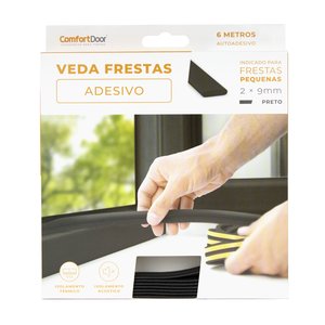 Veda Frestas Auto Adesivo Para Portas E Janelas 2mm Comfort Door 6 metros Preto