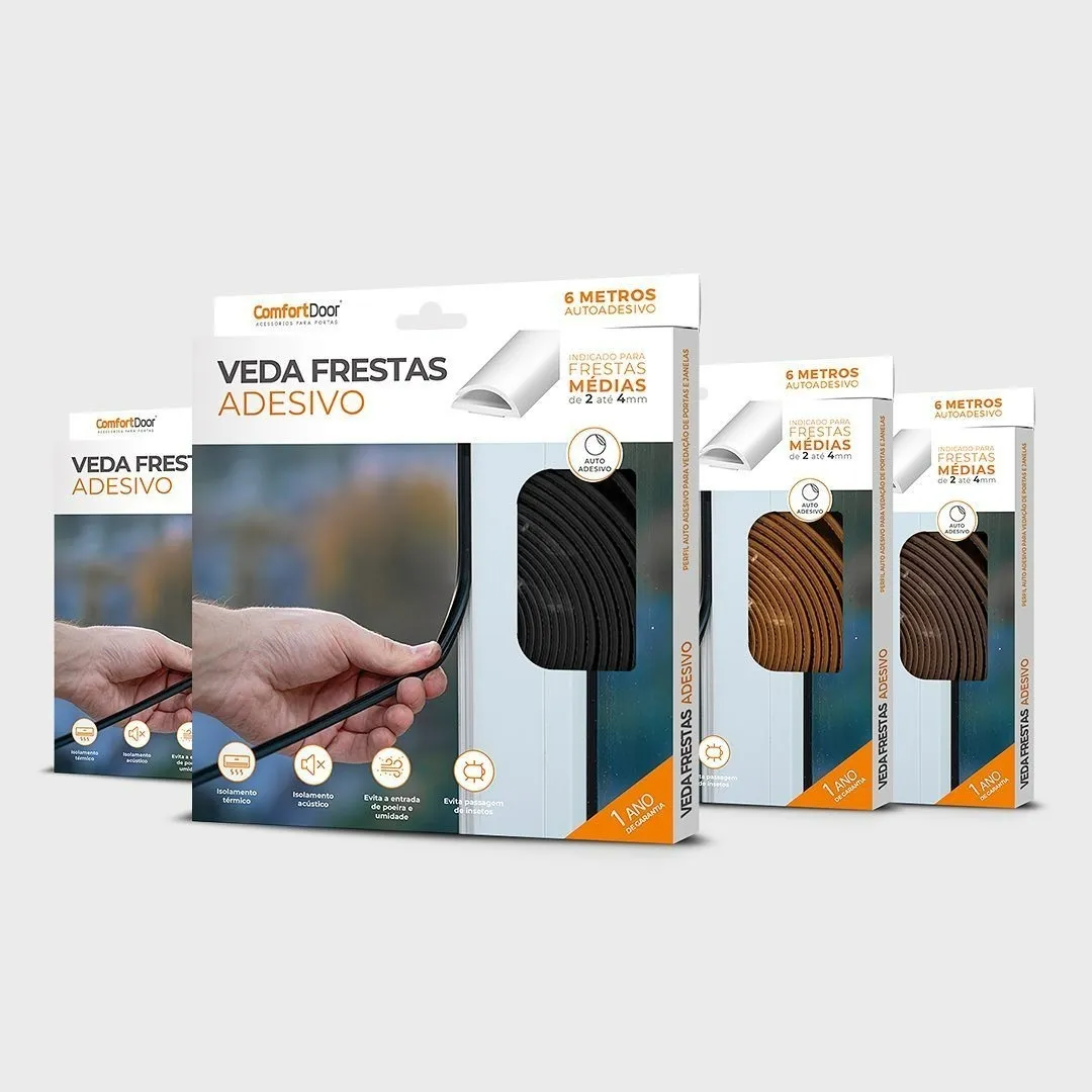 Veda Frestas Auto Adesivo Para Portas E Janelas 2mm Comfort Door 6 metros Preto - 9