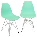 Ver imagem 1 de Kit 2 Cadeiras Charles Eames Eiffel Base Metal Cromado Verde Agua