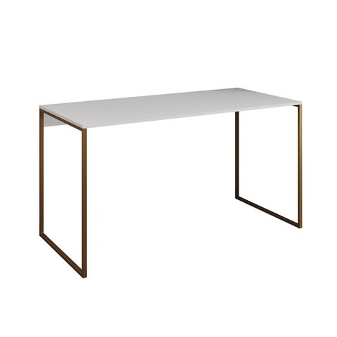 Escrivaninha Industrial Base Ferro Dourado Tampo Mdp Branco 120x60