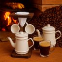 Ver imagem 3 de Conjunto Café com Bule de Alumínio e Suporte Rústico - Branca