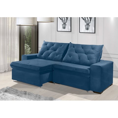 Sofá Retrátil e Reclinável 2.10m Estilo Estofados - Europa com Softgel D33 Velupluma "azul"