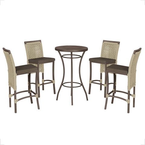 Mesa Bistrô e 4 Banquetas Roma Marrom Corda Náutica Estofado 9 Trama Original