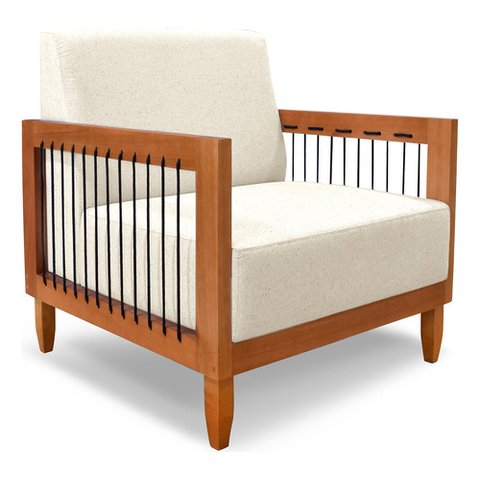 Poltrona Decorativa Bali Base de Madeira e Corda Náutica Linho Bege Bz Home Decor