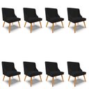 Ver imagem 1 de Kit 8 Cadeiras Estofadas para Sala de Jantar Pés Palito Lia Linho Preto - Ibiza