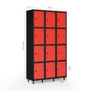 Ver imagem 2 de Armário Roupeiro Locker Guarda-Volume de Aço 12 Portas Pequenas com Fecho para Cadeado Vestiário Academia Vermelho/Preto