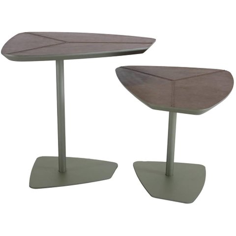 Conjunto de Mesa Lateral Klaus Tampo Recouro Caramelo e Base Dourada - 67809