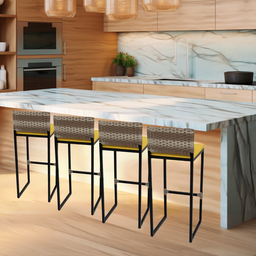 Kit 4 Banquetas Quadrada Junco Cappuccino para Balcão Ilha Cozinha Área Gourmet Bancada Piscina Bar - 6