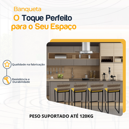 Kit 4 Banquetas Quadrada Junco Cappuccino para Balcão Ilha Cozinha Área Gourmet Bancada Piscina Bar - 3