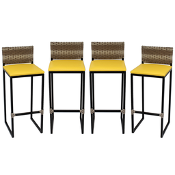Kit 4 Banquetas Quadrada Junco Cappuccino para Balcão Ilha Cozinha Área Gourmet Bancada Piscina Bar - 1