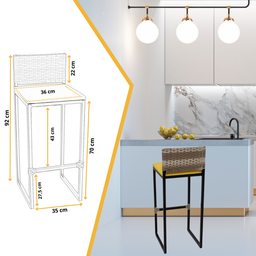Kit 4 Banquetas Quadrada Junco Cappuccino para Balcão Ilha Cozinha Área Gourmet Bancada Piscina Bar - 2
