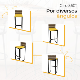 Kit 4 Banquetas Quadrada Junco Cappuccino para Balcão Ilha Cozinha Área Gourmet Bancada Piscina Bar - 5