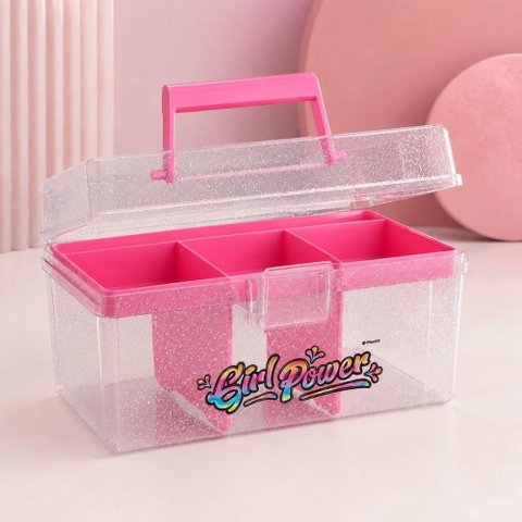 Maleta Frasqueira Rosa Multiuso com 7 Divisorias Moveis Bandeja Removivel Porta Maquiagem Joias Biju