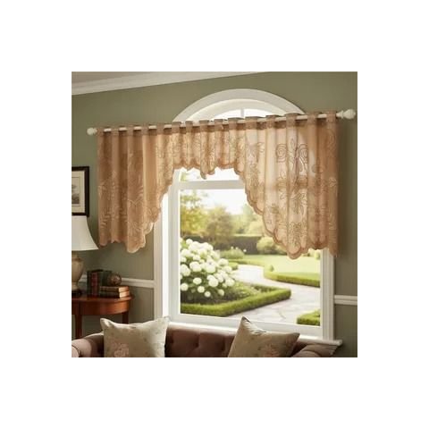 Cortina Bando Renda Cascata Cozinha Floral CAPUCCINO2,95x1