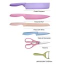 Ver imagem 4 de Jogo de Facas 6 Peças Coloridas Tesoura Cutelo e Descascador