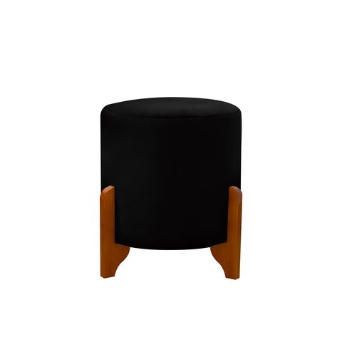 Puff Banqueta Thor Redondo em Veludo com Pés de Madeira