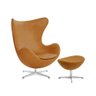 Poltrona Egg com Puff Base em Alumínio Couro Natural Caramelo - 1