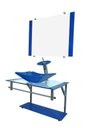 Ver imagem 1 de Gabinete de Vidro 60cm Cuba Chanfrada Azul + Torneira Cascata - Dahora