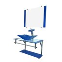 Ver imagem 1 de Gabinete de Vidro 60cm Cuba Chanfrada Azul + Torneira Cascata - Dahora