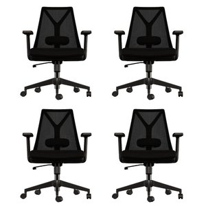 Kit 4 Cadeiras Escritório Presidente Ergonômica Nr17 Elements Apoio Lombar Preta