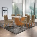 Ver imagem 1 de Conjunto de Jantar Mesa Maia Tampo MDF e Vidro com 6 Cadeiras Atena Marrom/Castanho Cinamomo/Pena Caramelo/Off White