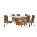 Ver imagem 2 de Conjunto de Jantar Mesa Maia Tampo MDF e Vidro com 6 Cadeiras Atena Marrom/Castanho Cinamomo/Pena Caramelo/Off White