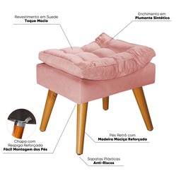 Puff Sênior Luxuoso Banco Apoio Pés Almofadado Penteadeira:rosa Suede - 3