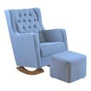 Ver imagem 1 de Poltrona Amamentação Linho Azul Balanço Puff Quarto Bebe