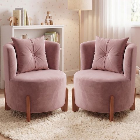Kit 2 Poltronas Orgânica Curva Luna Veludo Rosê - Montanaris Decor