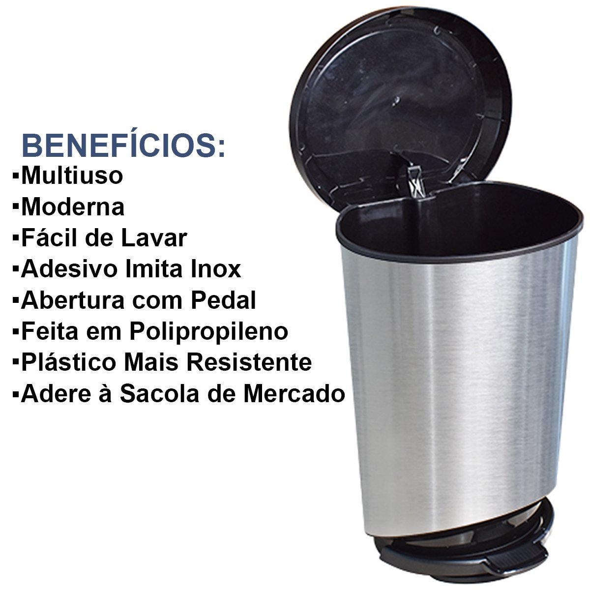 Cesto P/ Lixo Inox 10 Litros Cozinha Lixeira Label Multiuso - 3