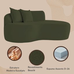 Sofá Design Robusto Elegante Curvo Bouclé:verde Musgo - 3 Sofá Design Robusto Elegante Curvo Bouclé:verde Musgo - 3
