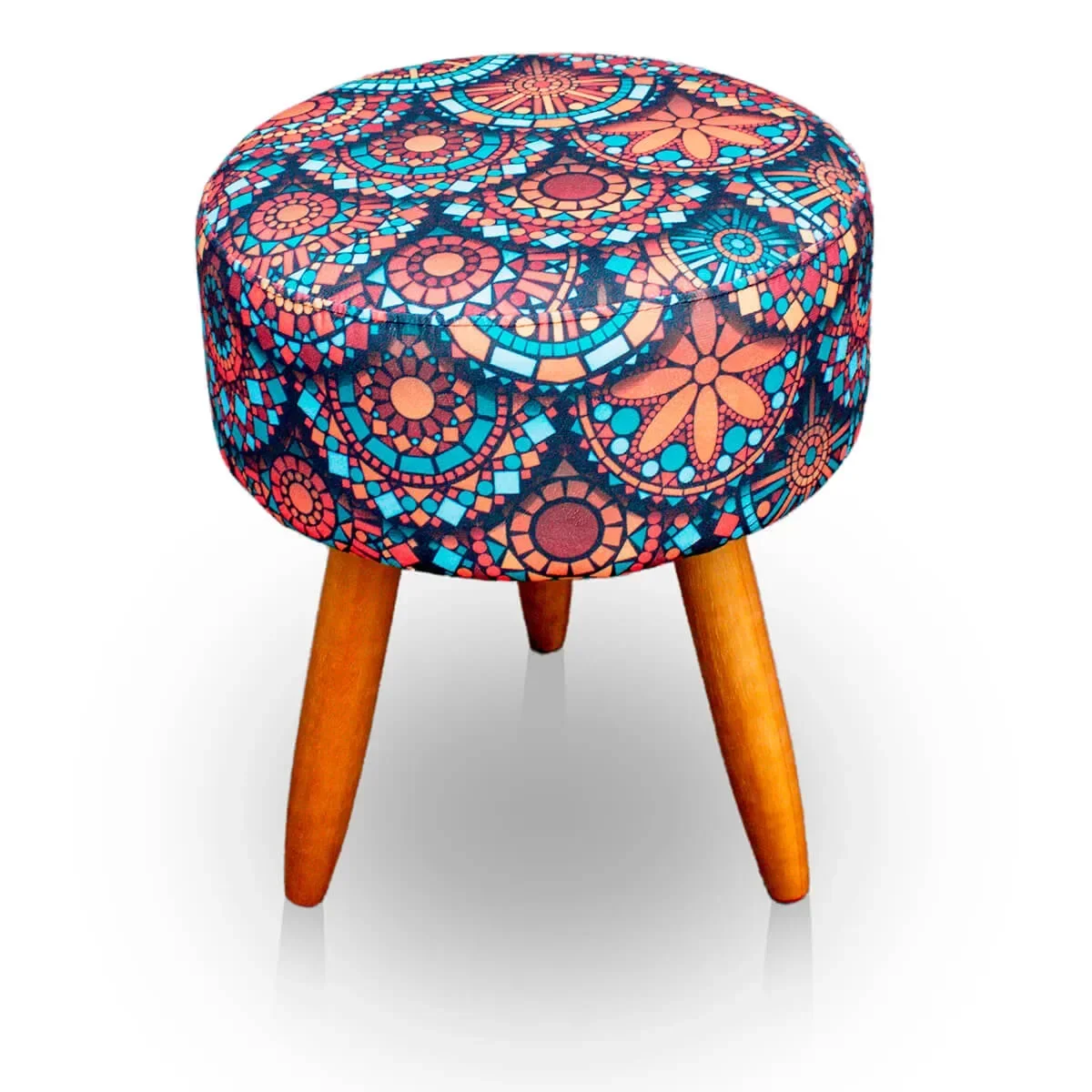 Puff Redondo Estampado para Sala e Quarto Suede Mandala - Lh Decor Los Hermanos Decor Puff Redondo e