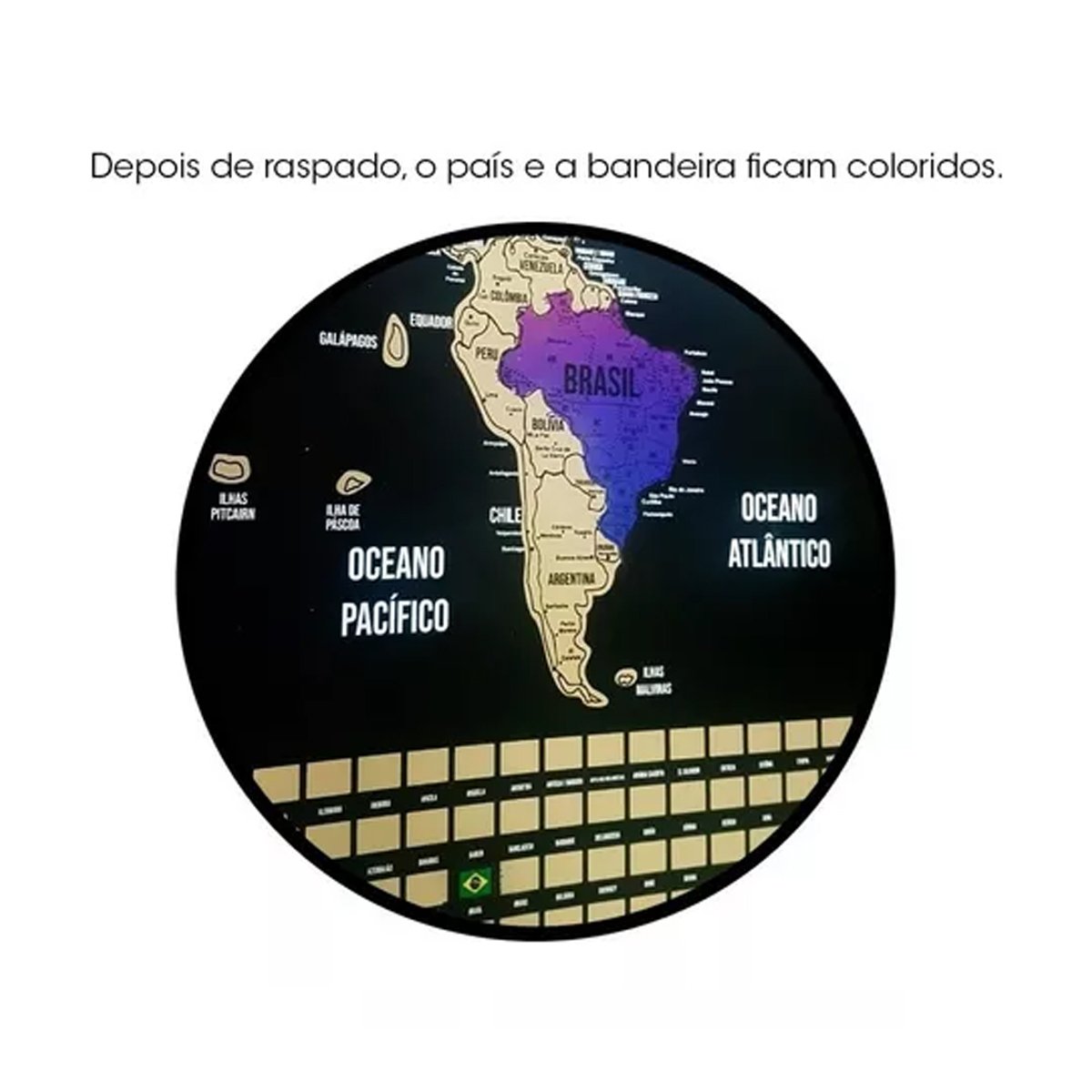 Mapa Mundi de Raspar Dourado com Moldura com Bandeiras 73x50 - 4