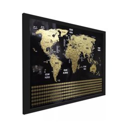 Mapa Mundi de Raspar Dourado com Moldura com Bandeiras 73x50 - 3