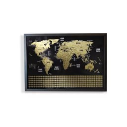 Mapa Mundi de Raspar Dourado com Moldura com Bandeiras 73x50 - 2