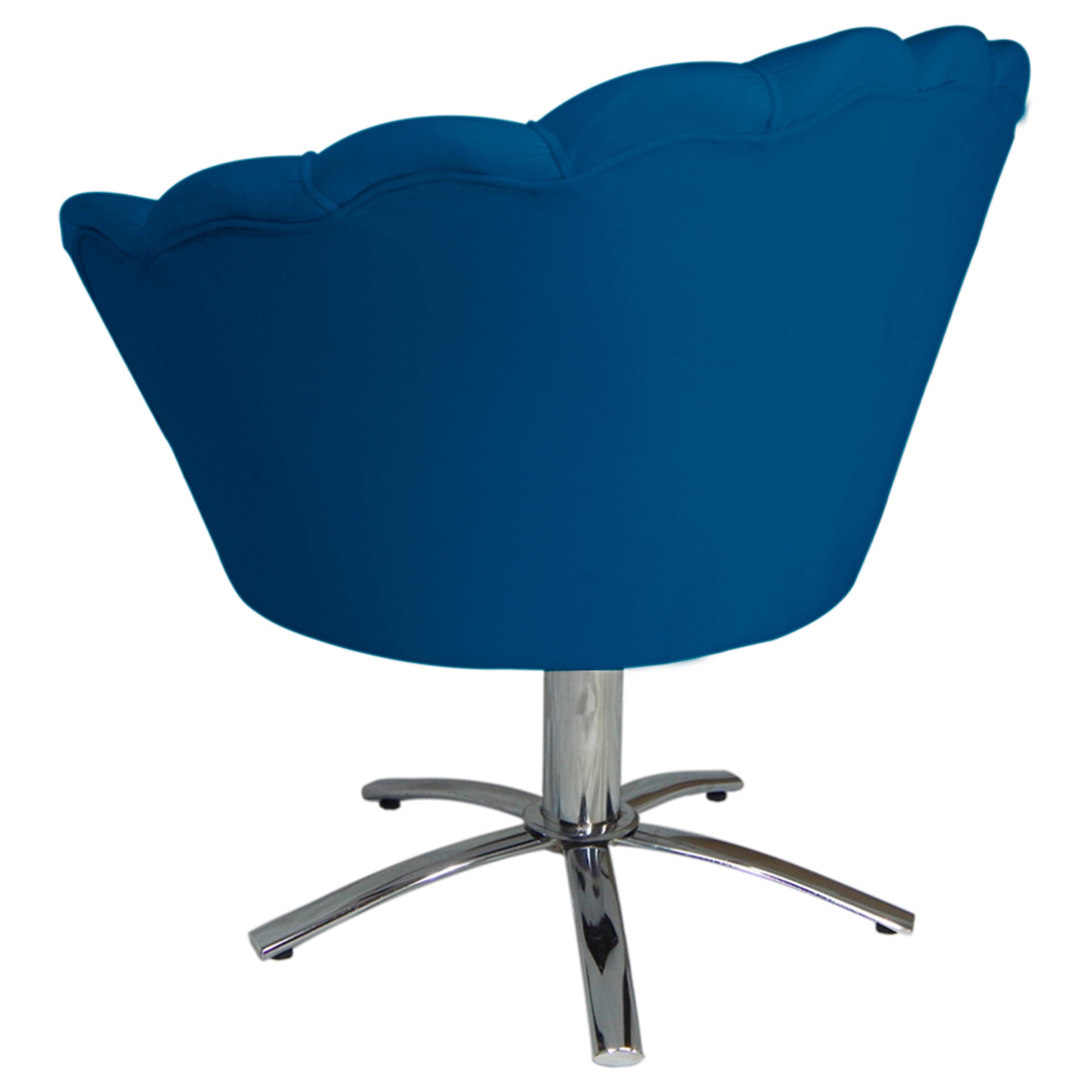 Poltrona Cadeira Com Base Giratoria cromado Pétala Suede Azul Royal - 3