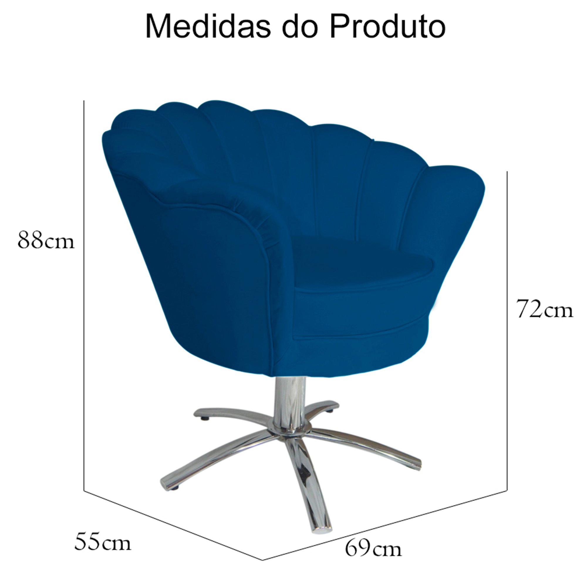 Poltrona Cadeira Com Base Giratoria cromado Pétala Suede Azul Royal - 5